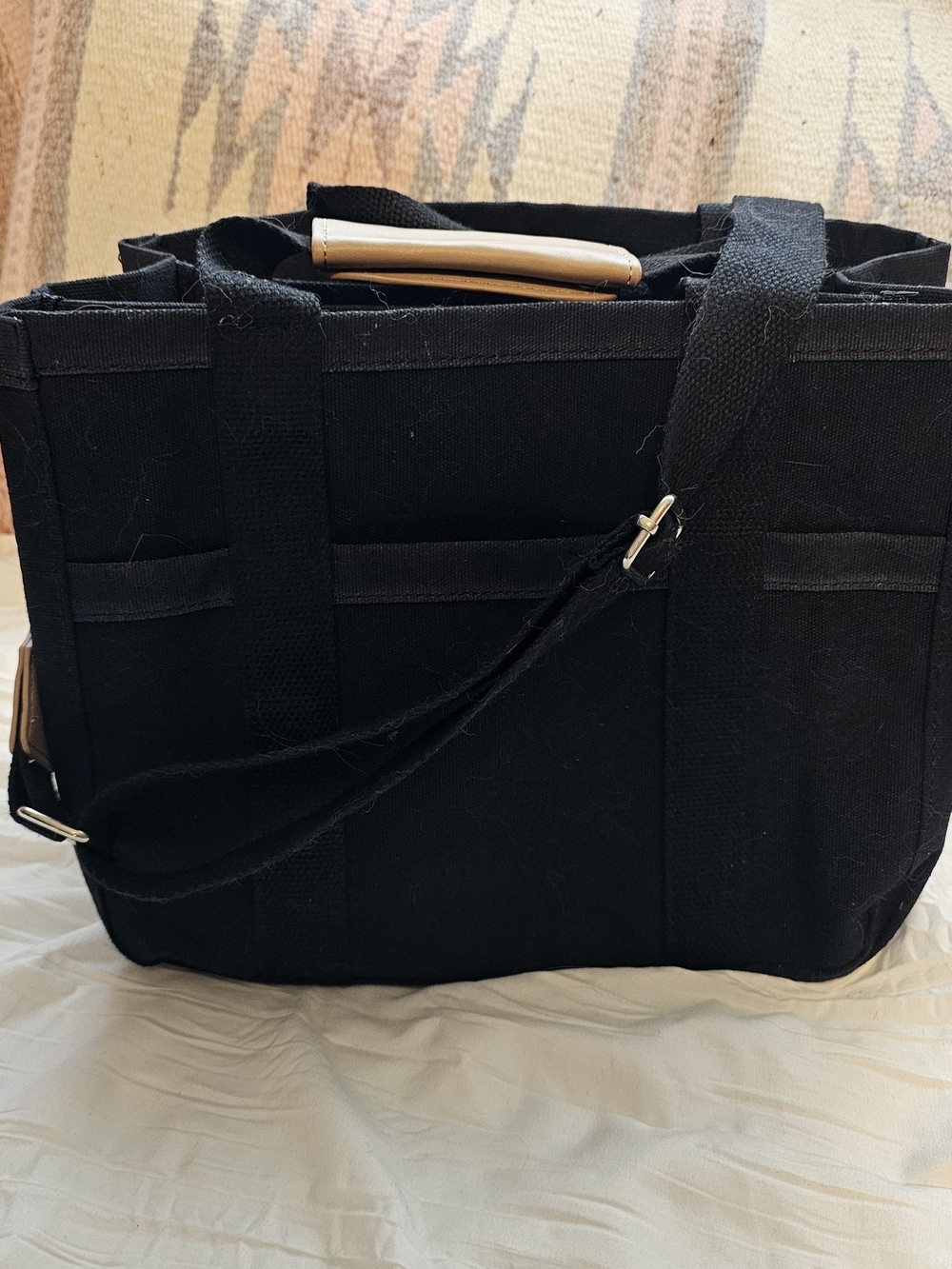 Black Canvas Tote Bag with Adjustable Strap - Unbranded
